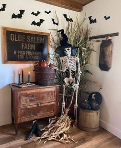 a halloween decoration in the corner of a room