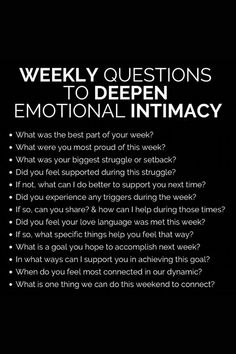 weekly questions to deepen emotional intimacy Vasopressin Bonding, Relationship Communication, Deep Conversation Topics, Emotional Intimacy, Intimate Questions, Love Questions, Communication Relationship