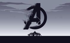 the avengers logo is shown in front of an image of people standing on top of a hill