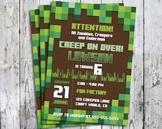 a green and brown minecraft themed birthday party with creep on over printables