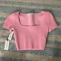 New With Tags, Pink Aritzia Top Elegant Fitted Ribbed Crop Top, Elegant Fitted Crew Neck Crop Top, Crop Tops Pink, Cute Pink Crop Tops, Fitted Ribbed Crop Top For Spring, Classic Fitted Tops For Spring, Fitted Classic Tops For Spring, Cute Pink Top, Pink Top Outfit Aesthetic