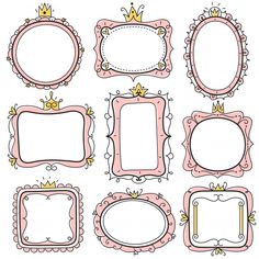 a set of pink frames with crowns on them