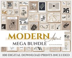 the modern mega bundle includes 50 digital printables and an art - filled background