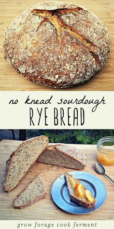 no knead sourdough rye bread on a cutting board