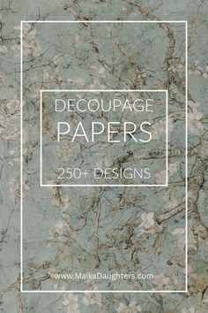 a marble background with the words decoupage papers 350 designs on it in white