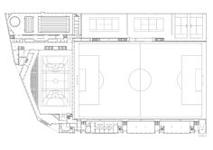 an aerial view of the ground plan for a soccer field with seating and pitch markings