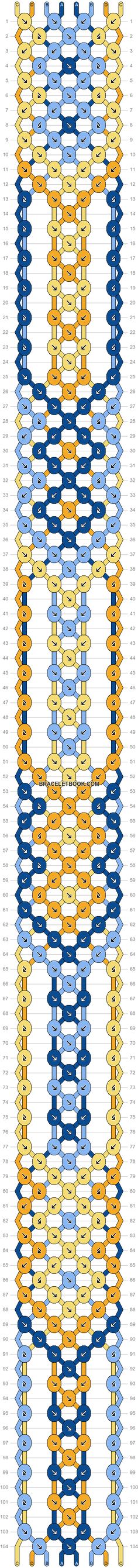 a cross stitch pattern in blue, yellow and white with an orange stripe on the bottom