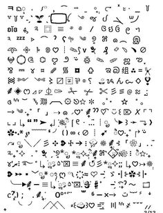 a large collection of different types of letters and numbers in black ink on white paper