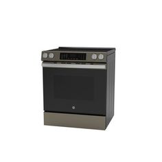 a black and silver oven on a white background