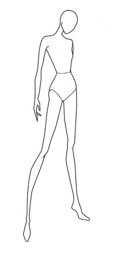 an outline drawing of a female body in white and black, with one hand on her hip