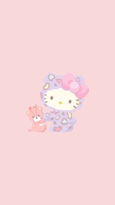 a hello kitty wallpaper with a pink background and an animal on the left side