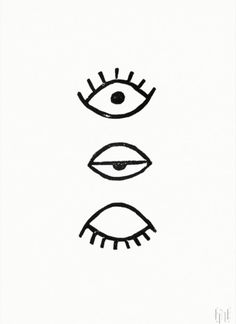 three eyes with one eye closed and the other open, drawn in black on white paper