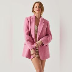 Nwt Astr The Label Kindra Wool Blend Coat Pink Large Pit To Pit 22” Length 31.5” Notched Lapels Long Sleeves Padded Shoulders Single, Front-Button Closure Flap Pockets Dry Clean Only Self: 70% Polyester, 30% Wool, Lining: 100% Polyester Light Pink Coat, Astr The Label, Pink Coat, Wool Blend Coat, Fall Shopping, Sweater Weather, S Models, Wool Coat, Sweater Shop