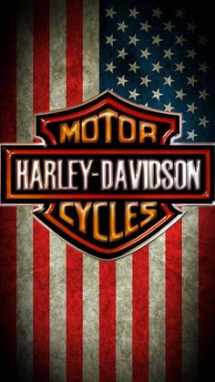 the harley davidson logo on an american flag background