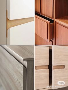 four different types of drawers with wooden handles