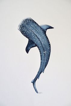 a painting of a blue whale with white dots on it's body and tail