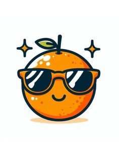 an orange with sunglasses and stars around it