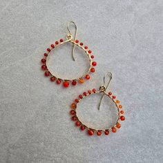 Carnelian Wrapped Hoops #1521James & JezebelleEARRINGS Orange Jewelry, Orange Carnelian, Carnelian Stone, Vibrant Orange, Orange, Stone