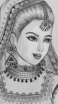 Bride Art Drawing, Easy Pencil Drawings, Girls Drawing, Pencil Drawings Of Girls