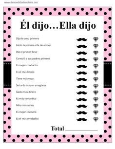 a pink and black polka doted poster with the words el dio, ela di