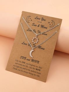 Color: Silver Gender: Women Material: Stainless Steel Style: Fashionable Product Measurements in cm : Size Length one-size 45-50 Sun And Moon Necklace, Braided Rope Bracelet, Family Wishes, Couple Necklace, Butterfly Heart, Friendship Jewelry, Moon Sun, Moon Pendant Necklace, Family Jewellery