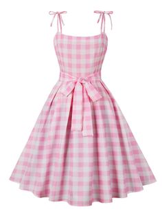 Pink 1950s Spaghetti Strap Plaid Swing Dress | Retro Stage Retro Summer Dress, Pink Plaid Dress, Pink Gingham Dress, Pin Up Vintage, Vintage 1950s Dresses, Retro Summer, Vestidos Vintage, 1950s Dress, Gingham Dress