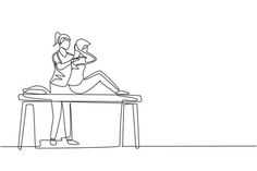 one line drawing of two people sitting at a table with their backs to each other