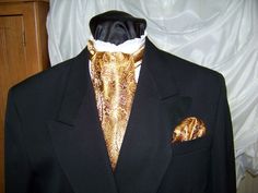 Ascot and Pocket Square Paisley Gold Metallic Paisley Brocade fabric 4" x 56" Mens Historial Bow Tie or Wedding, cravat tie by AdoriesDesigns on Etsy