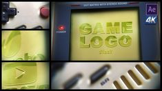 the video game logo is displayed in four different pictures, including an old style computer