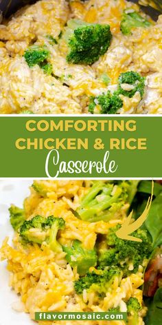 chicken and rice casserole with broccoli on the side