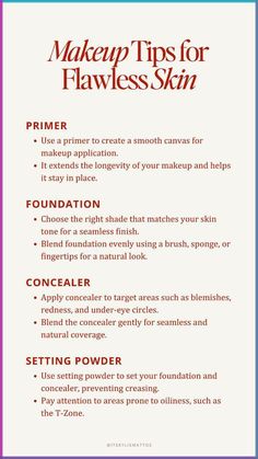 Makeup Tips for Flawless Skin | Beauty Routine, Makeup Products, How To Guide Teaching Makeup, Prep Skin For Makeup, Makeup For Photography, Quick Makeup Tutorial, Setting Powders, Natural Makeup Tips, Essential Makeup, Makeup Tip, Routine Skin