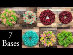 seven different types of wreaths on wooden boards with the words 7 bases written below them