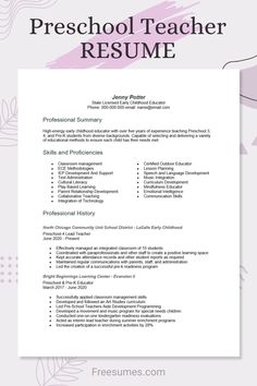 a resume for a teacher with the words,'preschool teacher resume'on it