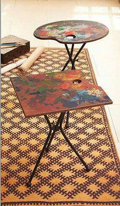 three tables sitting on top of a rug