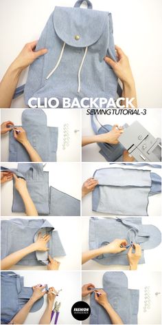 Clio Backpack Tutorial | DIY Backpack From Old Jeans Denim Backpack Pattern, Easy Backpack Sewing Pattern, Sewing A Backpack, Diy Old Clothes, Canvas Backpack Pattern, Diy Backpack Tutorial