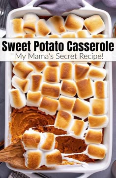 sweet potato casserole with marshmallows on top in a baking dish