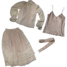 Peggy Jennings Vintage 100% Silk Romantic Renaissance Victorian 4-Piece Set Blouse Skirt Undershirt Sash (Belt) All Pieces 100% Silk Some Spots Of Brown Found On Skirt, See Pics. Overall Euc. Please Ask All Questions Before Purchase. W20 Elegant Silk Summer Sets, Fitted Sets With Ruffles For Daywear, Beige Sets For Spring Daywear, Summer Silk Daywear Sets, Silk Summer Sets For Daywear, Summer Silk Sets For Daywear, Spring Beige Ruffled Sets, Elegant Beige Sets For Summer, Elegant Beige Summer Sets