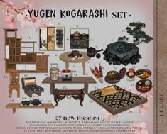 an image of a set of furniture and decor items in the style of kogagashi