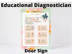 a sign that says educational diagnostician with flowers and leaves on the side