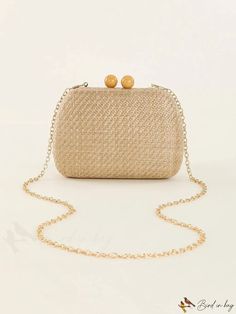 BirdinBag - Versatile Vacation & Beach Crossbody Clutch with Mini Woven Chain Strap Gold Clutch For Formal Summer Events, Gold Clutch For Summer Events, Summer Event Gold Clutch, Gold Evening Bag For Summer Events, Gold Summer Travel Clutch, Elegant Gold Beach Bag, Gold Beach Bag With Chain Strap, Elegant Beach Bag With Chain Strap, Elegant Beach Bags With Chain Strap