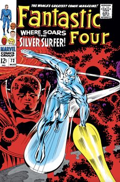 an old comic book cover with the silver surfer on it's front and side