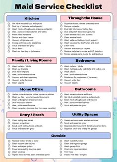 the maid service checklist is shown here