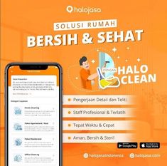 an orange and white advertisement with the words bersih & sehatt