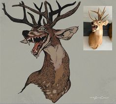 an image of a deer head with antlers on it's head and another photo of the same animal