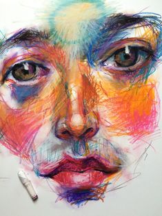 a drawing of a man's face with colored pencils