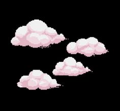 the pixelated image shows three clouds in different directions, one is white and the other is pink