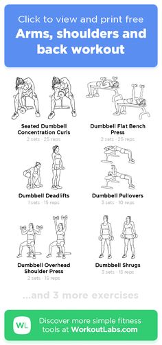 an exercise poster with the instructions for how to use dumbs and back workouts