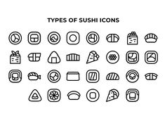 the types of sushi icons are shown in black and white on a white background