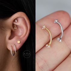 two pictures of the same ear with different piercings