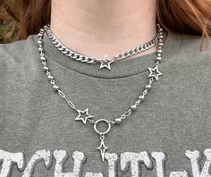 Y2k Star Necklace, Necklace Grunge, Star Choker, Y2k Star, Grunge Jewelry, Jewelry Star, Necklace Layered, Layered Necklace, Star Necklace